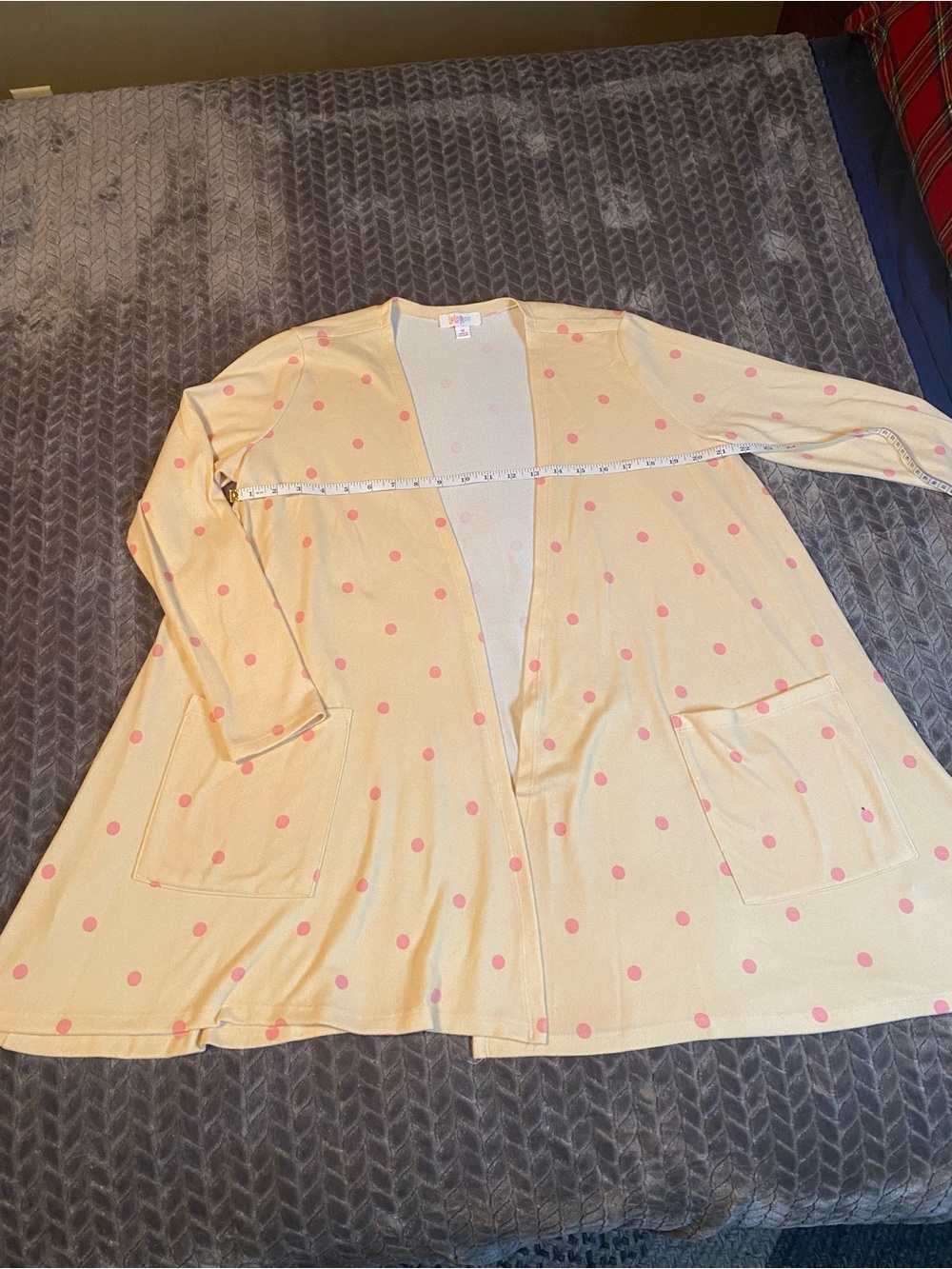 LuLaRoe Cream Knit Cardigan with Subtle Pink polka dots